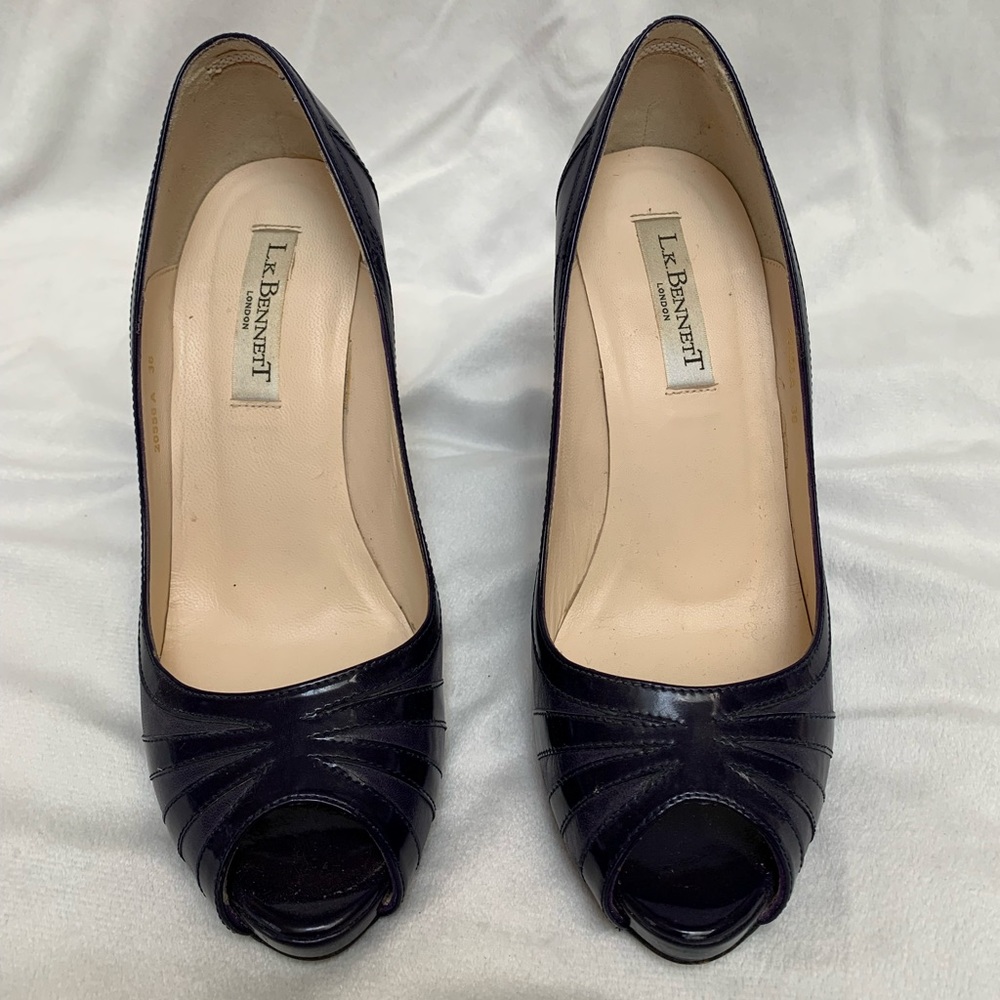 Dark purple peep toe heels. LK Bennett. Size 36.